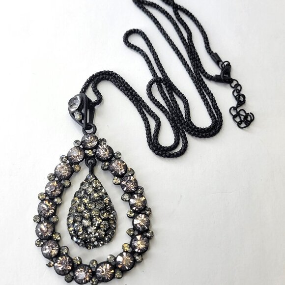 Crystal Teardrop Pendant Necklace Long Sweater Necklace - Picture 1 of 9